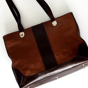 Vintage Marino Orlandi Two Tone Brown Leather Purse with Gold Tone Hardware